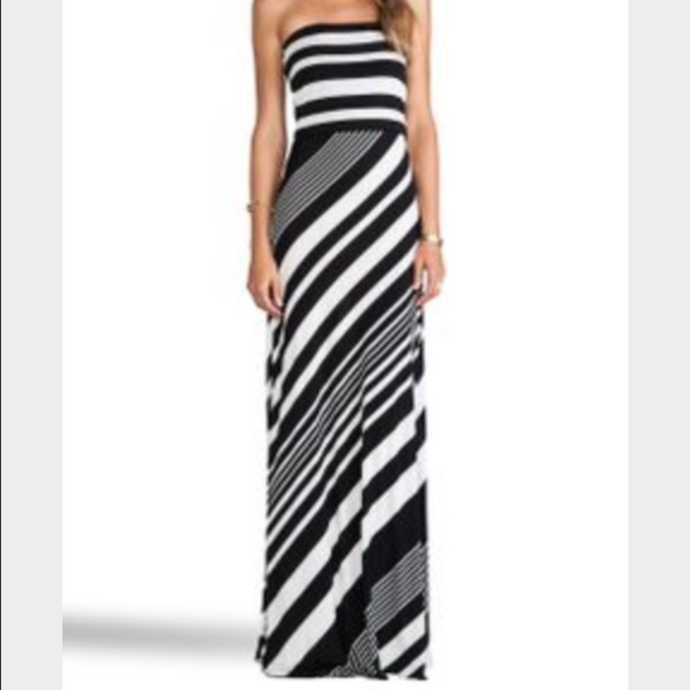 Black and white striped MM Couture maxi dress